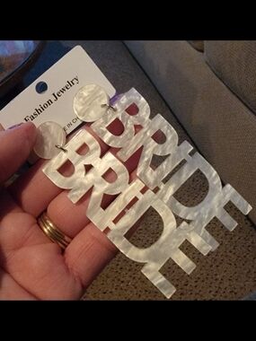 Chunky 'Bride' Statement Earrings in Iridescent White